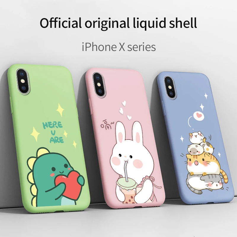

Cute Cartoon Soft Silicone Case For iPhone 11 Pro XR X Xs Max Liquid Silicon Case Silicon Cover Bumper For iPhone 6 6S 7 8 Plus