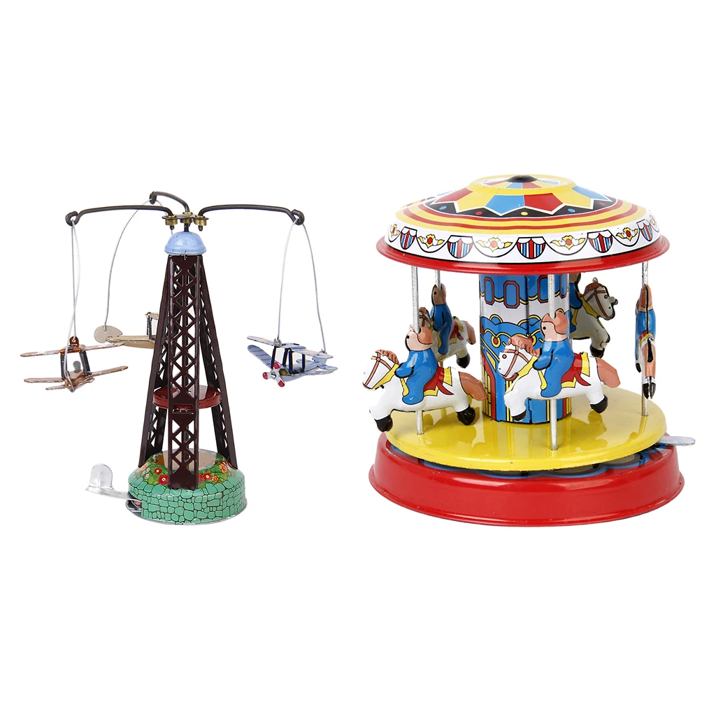 2X Vintage Style Style Fairground Carousel Model Merry Go Round Tin Toy Collectible Gifts