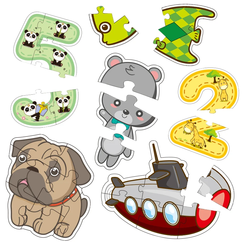 

5 Style Baby Puzzle Jigsaw Toy Cartoon Paper Animal Digital Vehicle 3 Years Old Learning Brain Teaser Puzzles For Children