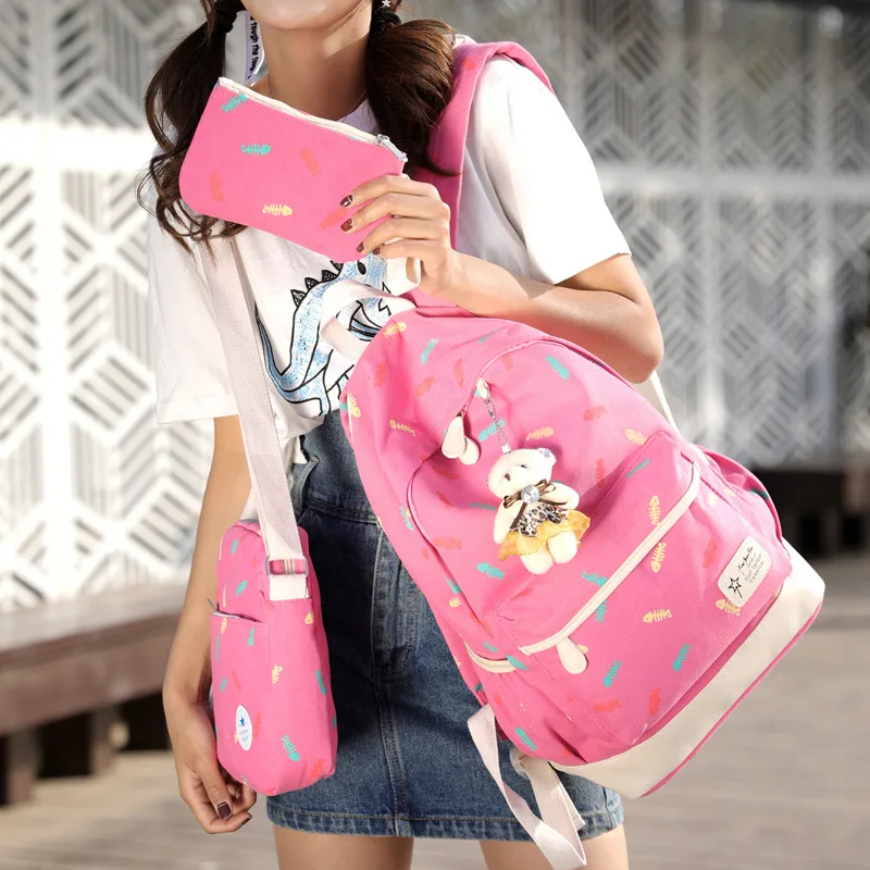 

Three-piece Set Picture Backpack Fashion New College Style Leisure Bag High School And College Students Backpack Wear-Resistant