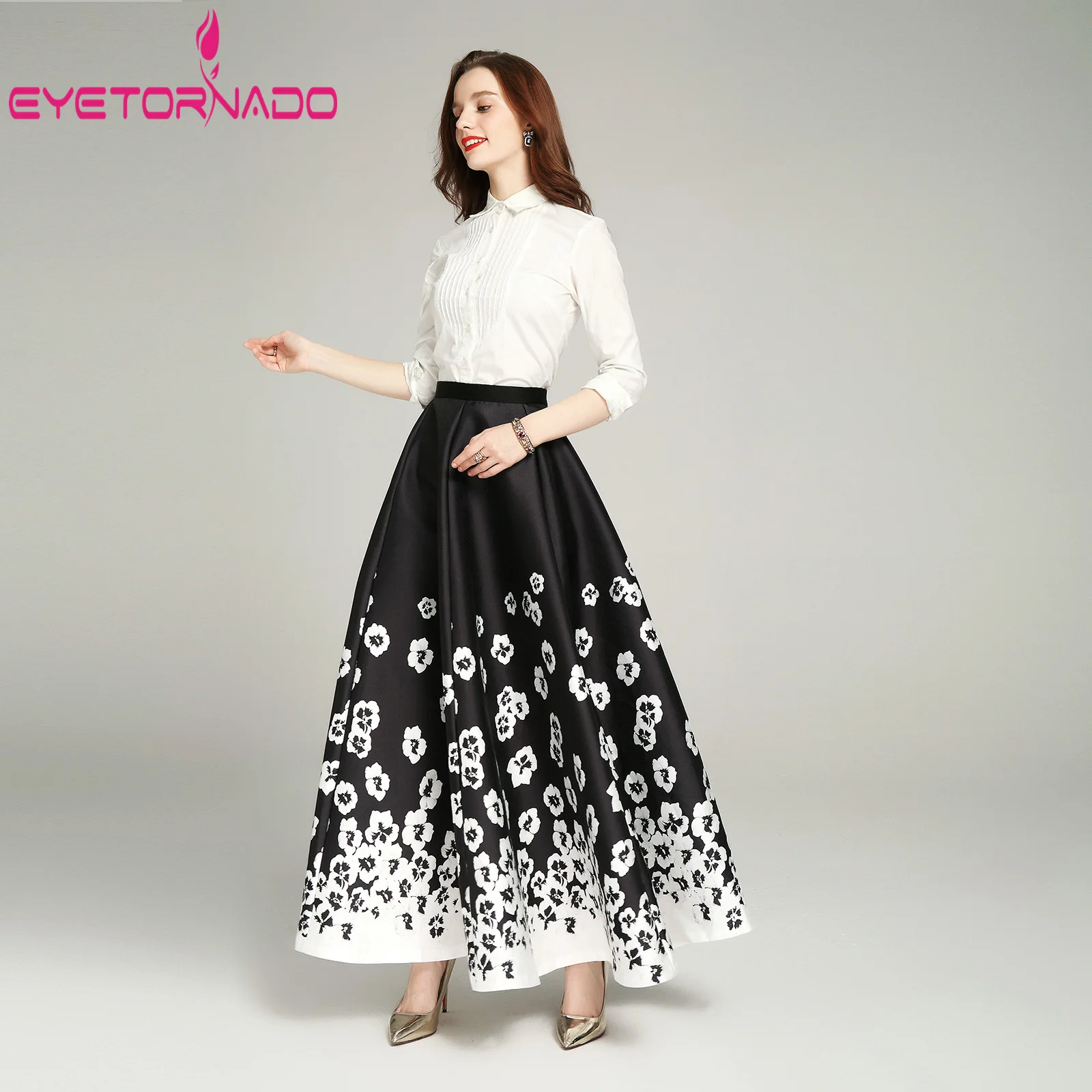 Vrouwen Bloemenprint Hoge Taille Lange Rok Zomer Herfst Vintage Franse Stijl Slinger Tule Rok Casual Werk Office Maxi Rok Vrouwen Bloemenprint Hoge Taille Lange Rok Zomer Herfst Vintage Franse Stijl Slinger Tule Rok Casual Werk Office Maxi Rok
