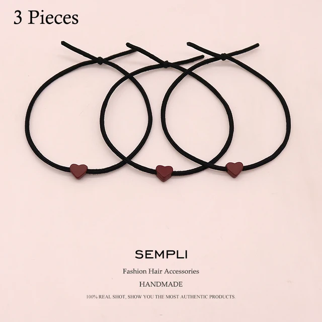 Small Love Black Popular Solid Elastic Hair Bands Wine red Headband Women Rubber Band Lady Letters Hair Accessories Scrunchie 3 Pieces