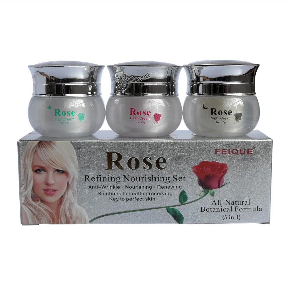 

whitening cream for face wholesale FEIQUE Rose refining nourishing anti wrinkle renewing 3 in 1 skin care 60sets/lot face care