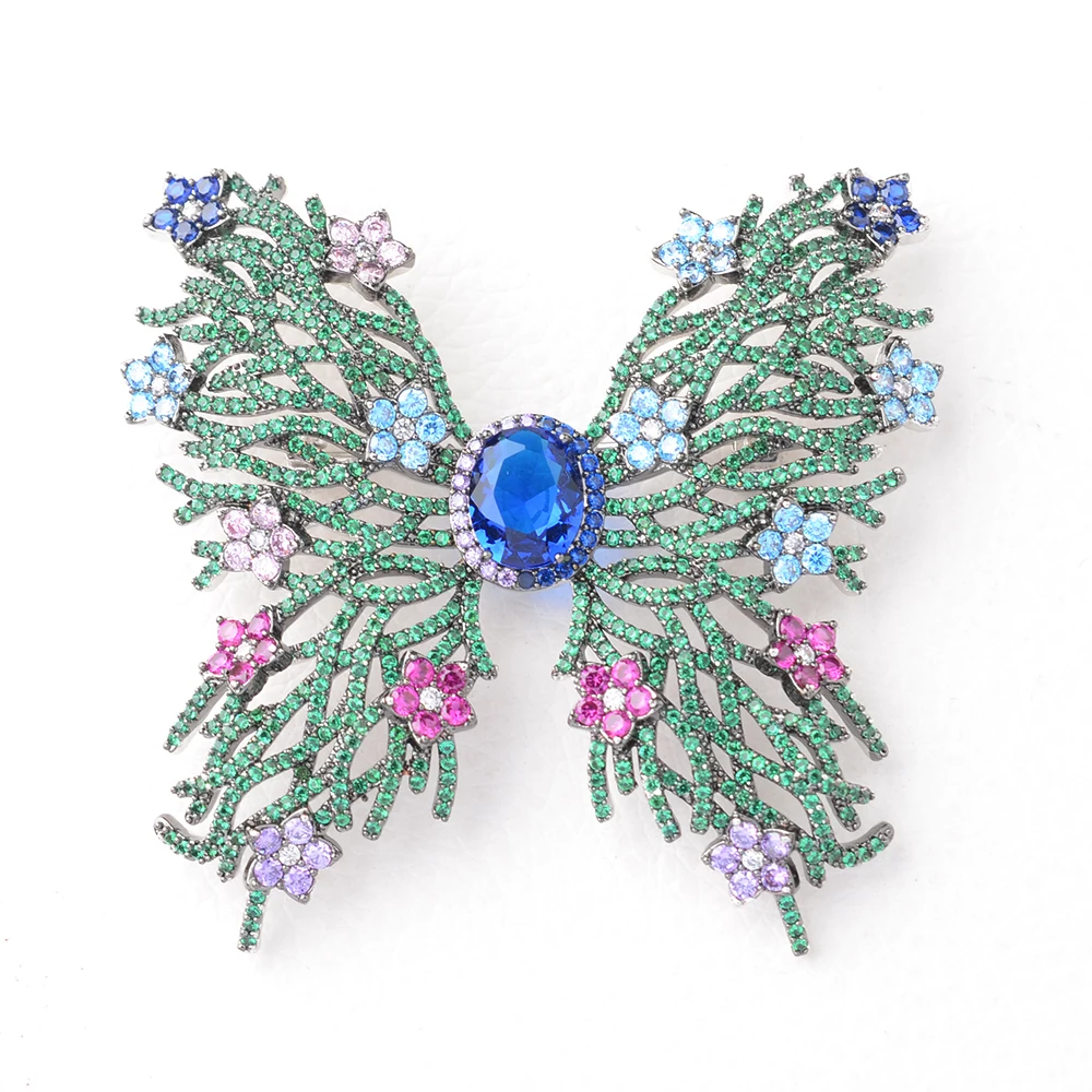 35x65MM 18k gold plated Zirconia micro pave Butterfly Brooch Pin