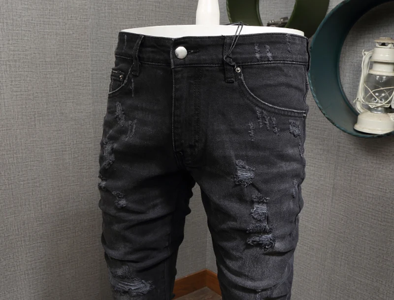 Fashion Streetwear Men Jeans Black 