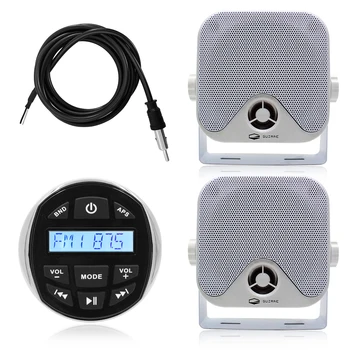 

Marine Stereo Radio Bluetooth Audio Receiver Car MP3 Player+4'' Waterproof Marine Speaker+ FM Hidden Antenna For UTV Motorcycle