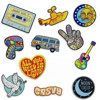 Buy Full Embroidered Peace and Love Iron-On Moon and Sun Yellow Round Patches - Clothes Patches for Clothing Online