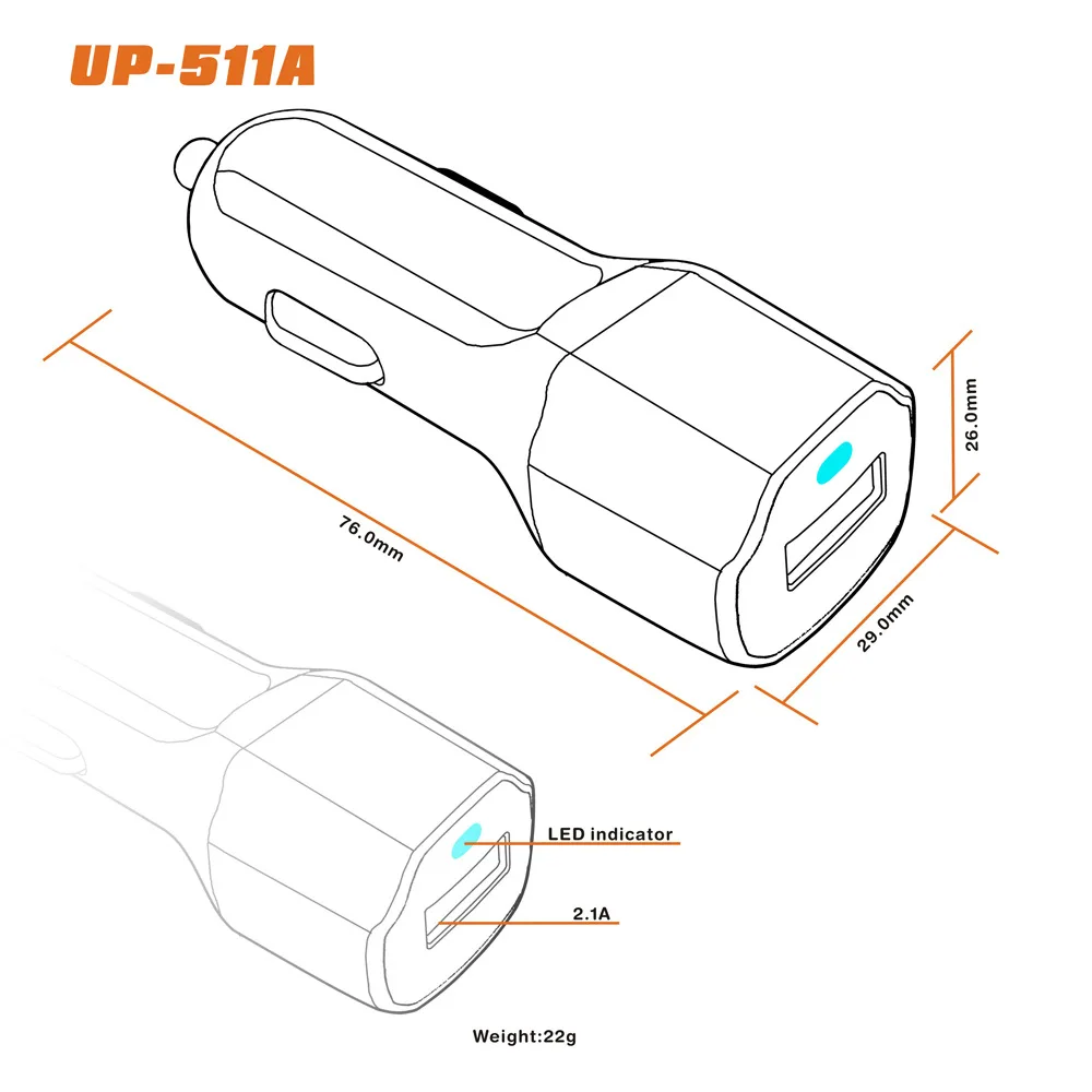Одна USB автомобильная светодиодная подсветка для зарядного устройства 5V2. 1A быстрое автомобильное зарядное устройство в форме бриллианта USB Автомобильное зарядное устройство Логотип Настраиваемый
