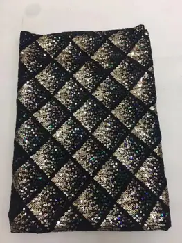 

Excellent Design black African Embroidery Tulle Lace Fabric High Quality French Milk Silk Lace Fabric With Sequins 5 Yards FFZ97