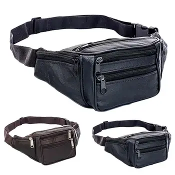 

2020 Fashion Men Multi Pockets Zipper Faux Leather Waist Bag Fanny Pack Storage Pouch