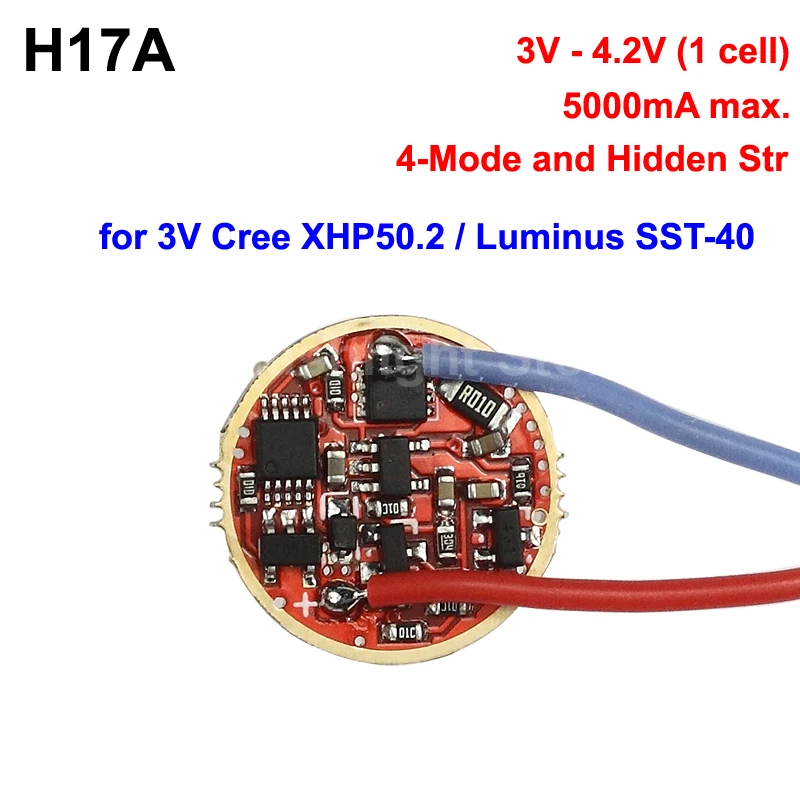 H17A 17 мм 3 в 4.2 5А 1 ячейка 5 режимов плата драйвера для Cree XHP50.2/Luminus