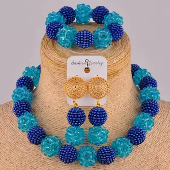

royal blue and turquoise african bead costume necklace nigerian jewelry sets FZZ87