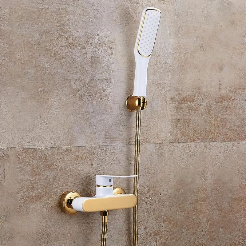 

Bathroom Shower faucet set gold white brass fashion Europe style single lever chrome wall mounted shower faucet