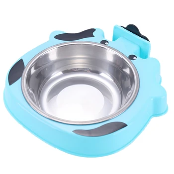 

A Pet Bowl Cat and Dog Feeder Stainless Steel Pet Drinking Bowl Dishes Hanging in the Cage