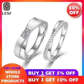 

LESF 925 Sterling Silver Couple Set Ring Moissanite Diamond Wedding Bands For Women Engagement Party Gift