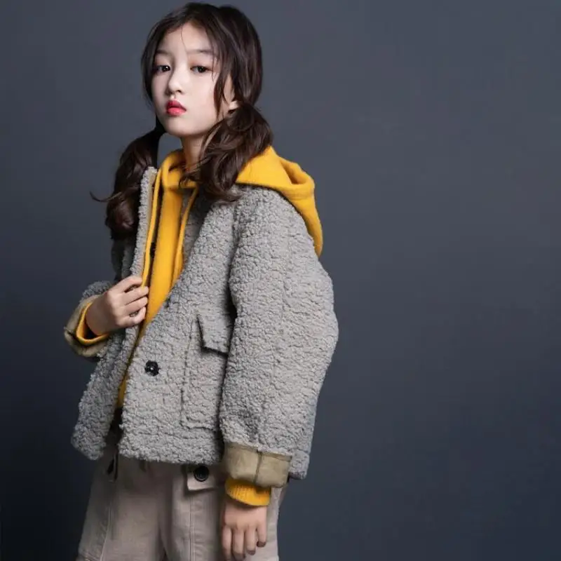 

2019 Autumn Winter Girls Wool Warm Coat Fashion Roupa Teens Kids Long Sleeve Loose Outerwear Pocket Overcoat Children's Clothing