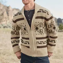 

2021 Men Coat Autumn Winter Fashion Men's Knitted Sweater Vintage Pattern Print Zipper Cardigan Sweaters for Daily Wear