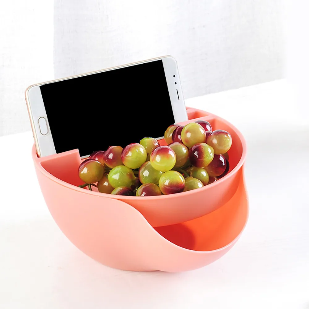 Прямая поставка креативная форма ленивая закуска пластиковая двухслойная коробка для хранения еды для перекуса чаши фрукты тарелка с держателем телефона для ТВ d2