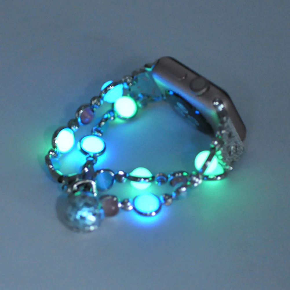 Watch Compatible for Apple Watch Band Women Girl Handmade Night Luminous Pearl  with Bracelet Elastic Bead for iWatch Series