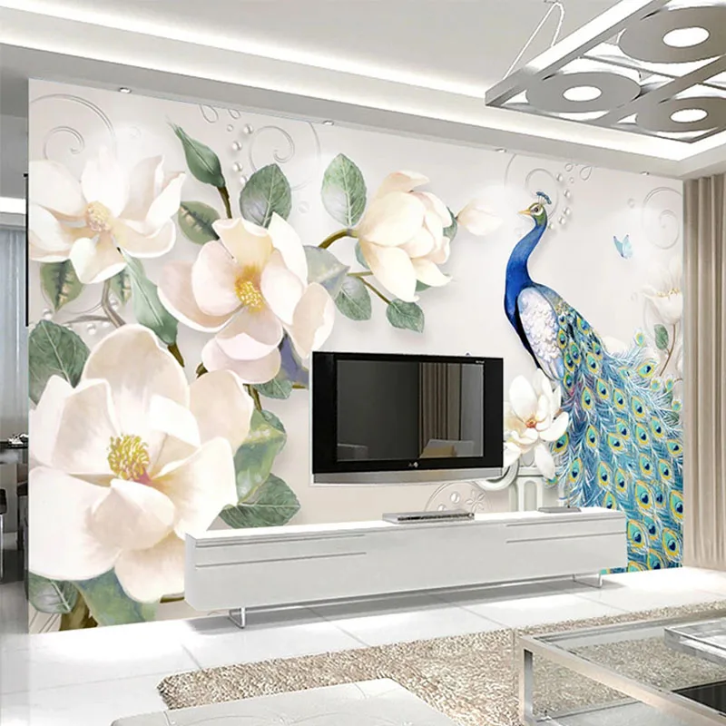 

Custom Wallpaper 3D Papel De Parede Stereo Flowers Peacock Photo Wall Murals Living Room TV Sofa Study Home Decor Tapety Fresco