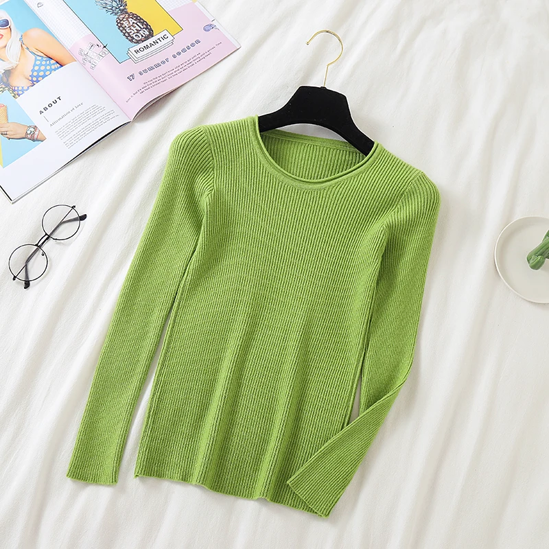 2020 Autumn Thin All-Match Basic Sweater Candy Color Female High Elastic V-Neck Pullover Women Knitted Sweaters Pull Femme