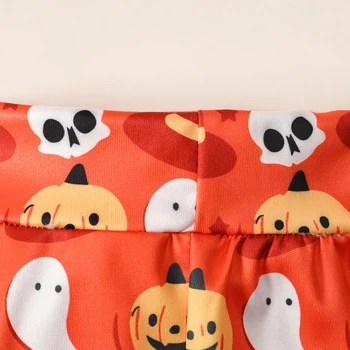 Toddler Baby Girls Boys Halloween Romper + Pants, Horizontal Stripes Pumpkin Print Spring Clothing 5