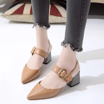 

2019 New Pattern Women Sandals Fashion Medium Heel Sandals Quality Ladies Pointed Toe Party Shoe Feminino UIO90