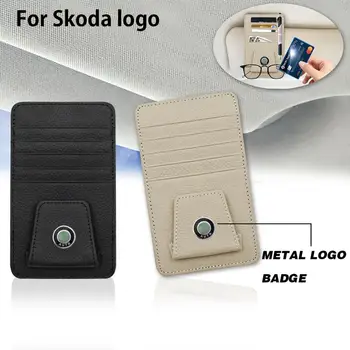 

Car logo for Skoda Car Visor Storage Bag PU Sunvisor Card Bags Sunglasses Holder Card Ticket Bill Storage Box Auto Organizer New