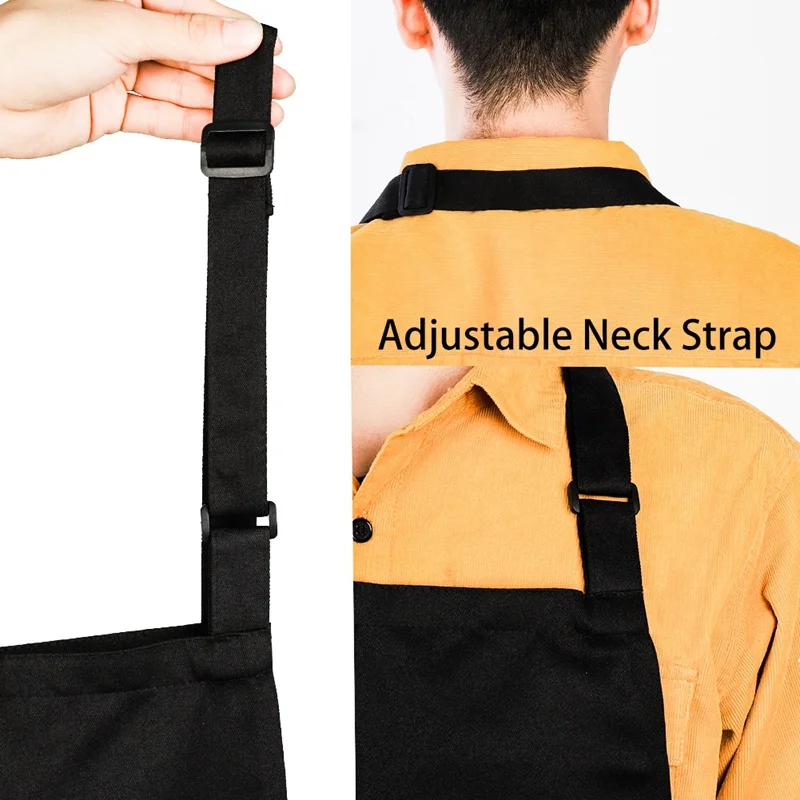 2pcs/set One Black And One Red Adjustable Bib Apron Dress Men Women Kitchen Restaurant Chef Classic Cooking