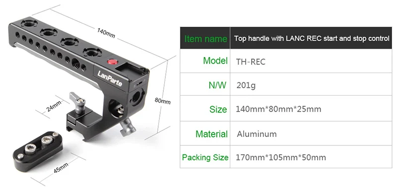 Lanparte Топ Ручка REC управление с Nato Rail замок для SONY A6300 A7 мульти LANC Panasonic S1 GH5