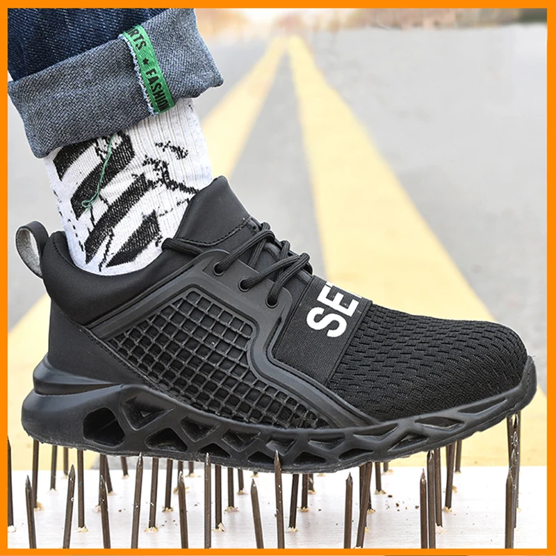 

Outdoor Sneakers Fly-Woven Breathable Anti-Smash Anti-Puncture Safety Shoes Light Construction Site Work Shoes 36-48 Large Size