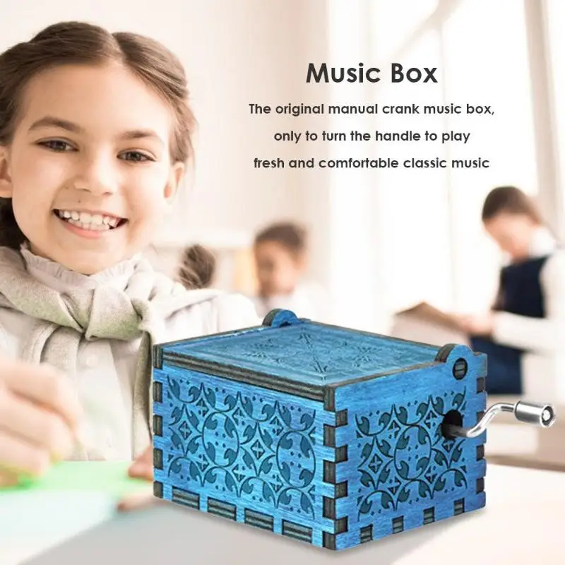 Retro Blue Wood Hand Cranked Music Box Hot Sale Music Box Child Gift Home Decor Ornament Children/friends Christmas Gift