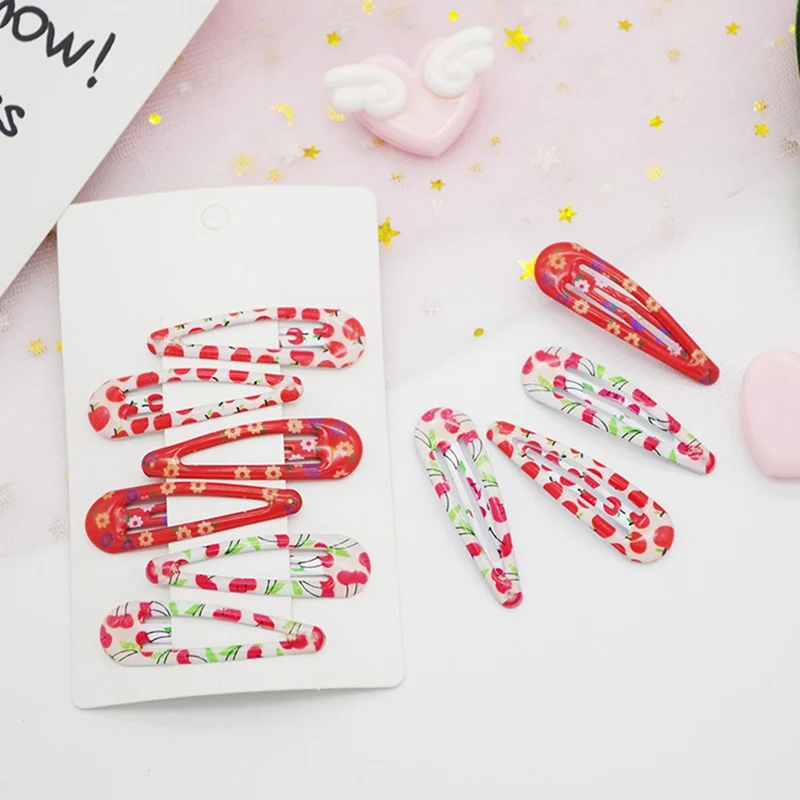 6Pcs/Set Fashion Hair Accessories Girls Cute Print Flower Cherry Hair Clip Lovely Hairpin Barrettes Headwear