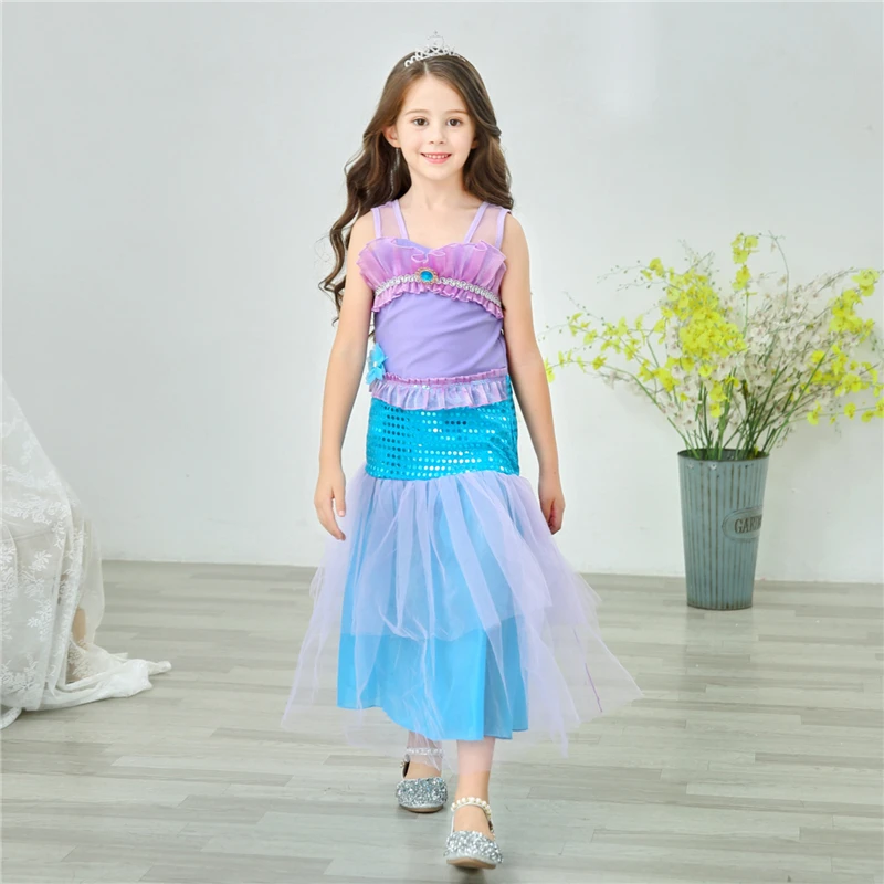 Новогодний костюм феи Русалочки, детское платье принцессы Ариэль на Рождество и день рождения, Fantasia Ariel, платья для девочек