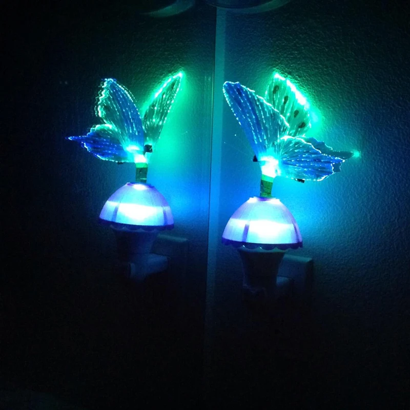 Fiber Optic LED Butterfly Night Light EUUS Plug Smart Light Sensor Color Changeable Night Lamp For Baby Kids Room Deco 110-220V (3)