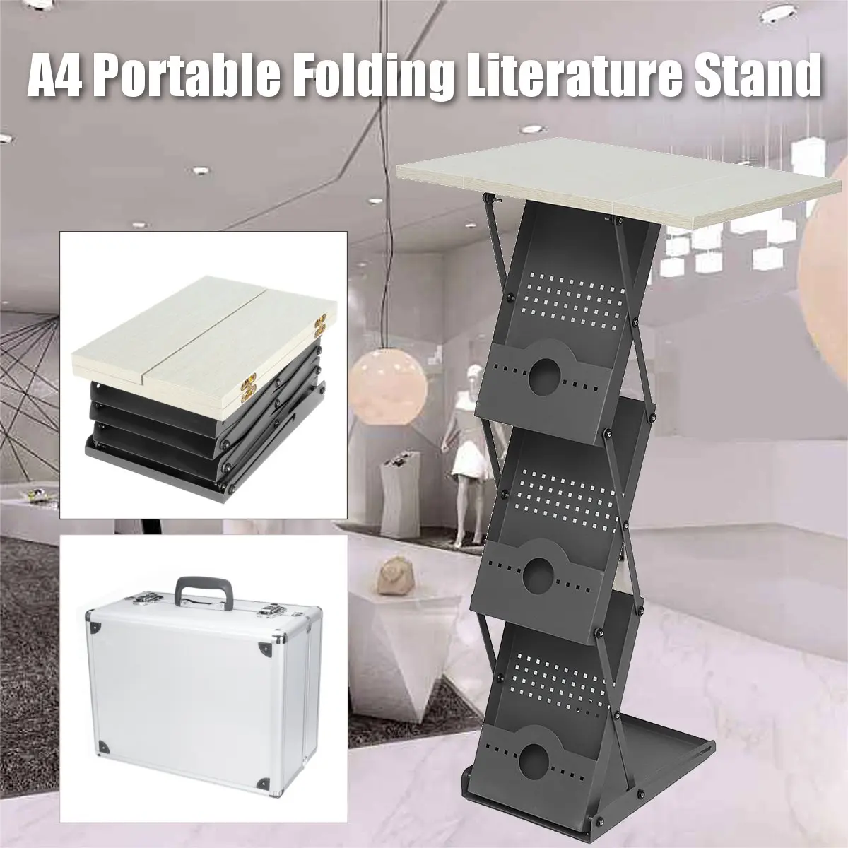 

A4 Portable Literature Stand Laptop Desk Folding Exhibition Stand Floor Magazine Brochure Display Library Furniture Storage Box