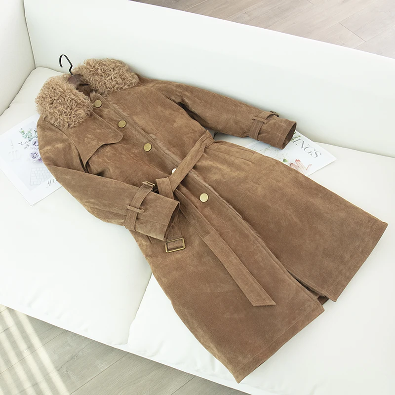 Зимнее пальто для женщин, большие размеры, натуральное меховое пальто с овечьей шерстью и натуральной свиной кожей, кожаная куртка, длинная парка, натуральный мех