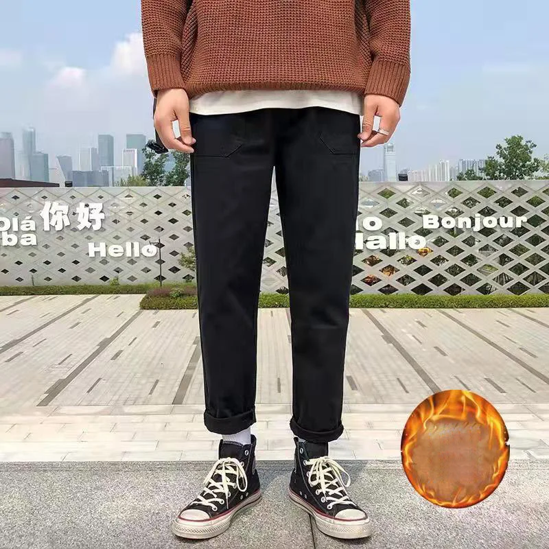 Solid Sweat Pants Men Winter Warm Thick Streetwear Joggers Men Fashion Causal Autumn Sweatpants Outdoor Youth Trousesrs Men