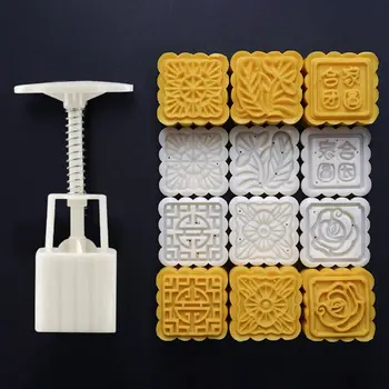 

50g Moon Cake Mold 6 Stamps Square Barrel Mooncake Hand Pressure Pastry Mould Baking Tool DIY Bakware for Mid-autumn Festival