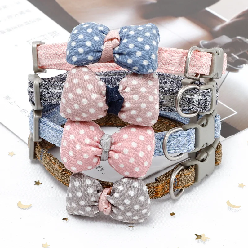 Wave Bowknot Cat Collar Adjustable Puppy Collar Lovely Pet Accessories for Cats Small Dogs