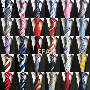 Novo clássico 100% gravatas de seda do pescoço dos laços dos homens 8cm xadrez listrado laços para os homens negócios formais festa de casamento de luxo gravatas