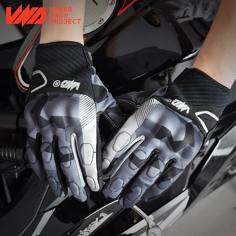 VEMAR Summer Motorcycle Gloves Breathable Sports MTB Bike Cycling Gloves Touch Screen Motorbike City Riding Full Finger