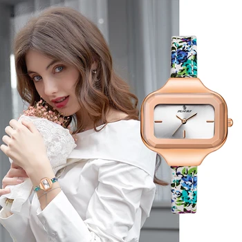 

SENORS New Fashion Women Girl Watches Genuine Leather Printed Flower Quartz Wrist ladies Watches feminino mujer dropshipping