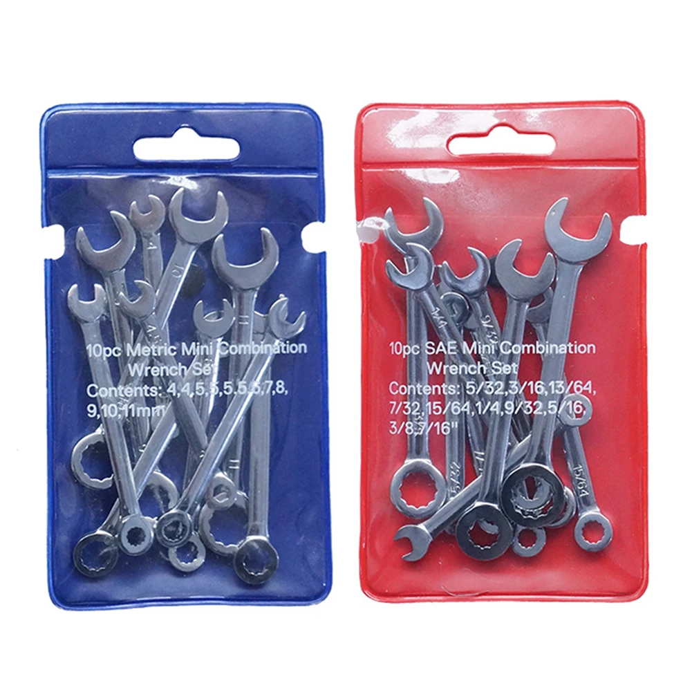 Wrench Set British/Metric Type 10pcs Mini Spanner Wrenches Set Hand Tool Key Ring Spanner Explosion-proof Pocket wrench set
