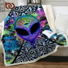 Trippy Alien by Brizbazaar Sherpa Blanket Watercolor Throw Blanket The Third Eye Custom Blanket Mandala Saucerman Mantas De Cama