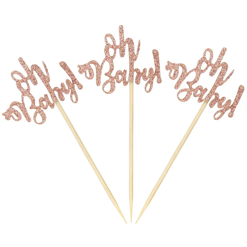 24 шт. розовое золото Oh Baby Cupcake Shower Baby Shower 1-й День рождения праздничный торт пол показать вечерние принадлежности