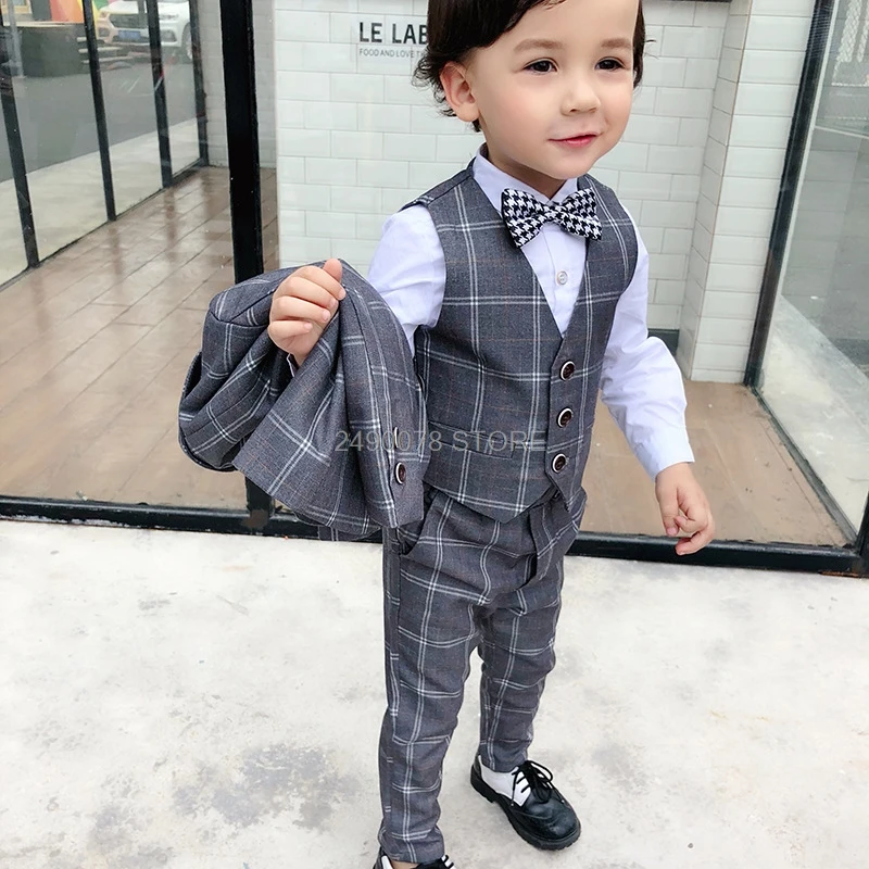 Children Formal Tuxedo Blazer Vest pants 3Pcs Set Flower Boys Wedding Suit Kids Performance Host Dance Party Dress Costume boys suit set