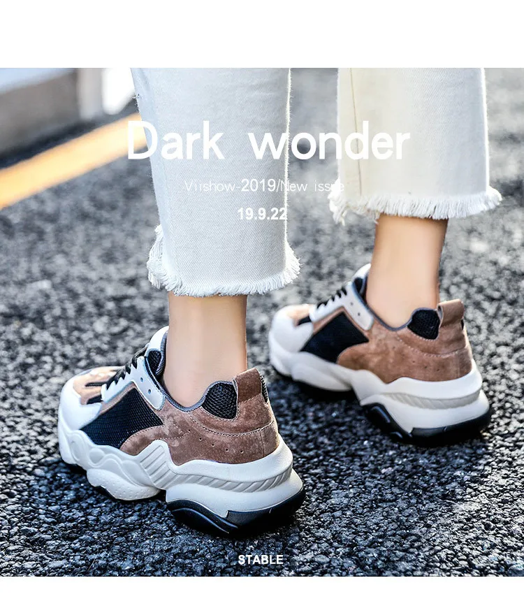 Casual Shoes Women Dad Shoes Ladies Autumn New Sneakers Real Leather Casual Shoes Woman Breathable Female Chunky footware
