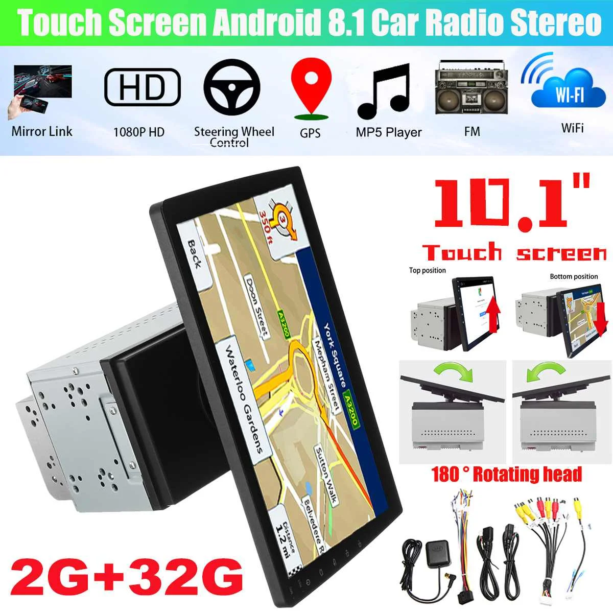 

10 inch Car Radio 2 Din Car Radio bluetooth Wifi Car Player 180° Rotation Navigation All-in-One Machine Android 8.1 32G