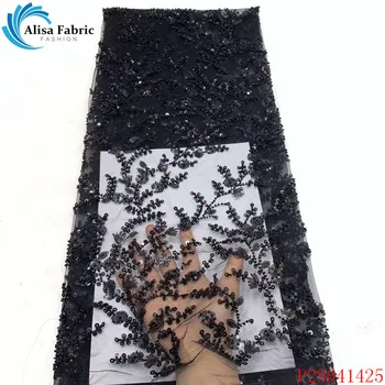 

Alisa black african net lace french sequin fabric 2020 high quality embroidery nigeria tulle laces fabrics 5 yards/pcs for dress